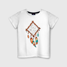 Детская футболка хлопок с принтом Ромбовидный ловец снов в Белгороде, 100% хлопок | круглый вырез горловины, полуприлегающий силуэт, длина до линии бедер | бусы | ловец снов | магия | обереги | перья | талисманы | эзотерика