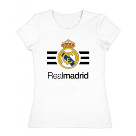 Женская футболка хлопок с принтом Real madrid в Белгороде, 100% хлопок | прямой крой, круглый вырез горловины, длина до линии бедер, слегка спущенное плечо | football | real | real madrid | примера | реал | реал мадрид | футбол | чемпионат испании