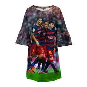 Детское платье 3D с принтом Barcelona5 в Белгороде, 100% полиэстер | прямой силуэт, чуть расширенный к низу. Круглая горловина, на рукавах — воланы | barcelona | football | барса | барселона | примера | футбол | чемпионат испании
