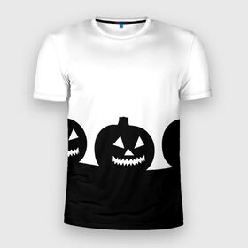 Мужская футболка 3D спортивная с принтом Хэллоуин в Белгороде, 100% полиэстер с улучшенными характеристиками | приталенный силуэт, круглая горловина, широкие плечи, сужается к линии бедра | монохромный | силуэт | тыквы