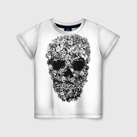 Детская футболка 3D с принтом Череп в Белгороде, 100% гипоаллергенный полиэфир | прямой крой, круглый вырез горловины, длина до линии бедер, чуть спущенное плечо, ткань немного тянется | Тематика изображения на принте: скелет. скилет | ужас | хеллоуин | череп. кости | черепушка | черно белый