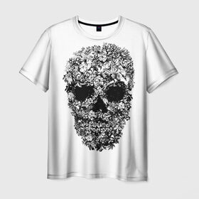 Мужская футболка 3D с принтом Череп в Белгороде, 100% полиэфир | прямой крой, круглый вырез горловины, длина до линии бедер | скелет. скилет | ужас | хеллоуин | череп. кости | черепушка | черно белый