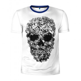 Мужская футболка 3D спортивная с принтом Череп в Белгороде, 100% полиэстер с улучшенными характеристиками | приталенный силуэт, круглая горловина, широкие плечи, сужается к линии бедра | скелет. скилет | ужас | хеллоуин | череп. кости | черепушка | черно белый