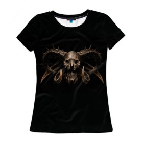 Женская футболка 3D с принтом Череп в Белгороде, 100% полиэфир ( синтетическое хлопкоподобное полотно) | прямой крой, круглый вырез горловины, длина до линии бедер | скелет. скилет | ужас | хеллоуин | череп. кости | черепушка | черно белый