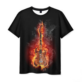 Мужская футболка 3D с принтом Адская гитара в Белгороде, 100% полиэфир | прямой крой, круглый вырез горловины, длина до линии бедер | Тематика изображения на принте: ад | арт | дым | музыка | новинки | огонь | пламя | популярные | энергия | яркие