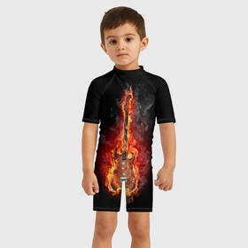 Детский купальный костюм 3D с принтом Адская гитара в Белгороде, Полиэстер 85%, Спандекс 15% | застежка на молнии на спине | ад | арт | дым | музыка | новинки | огонь | пламя | популярные | энергия | яркие