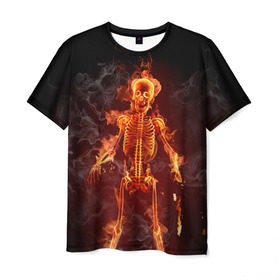 Мужская футболка 3D с принтом Пылающий скелет в Белгороде, 100% полиэфир | прямой крой, круглый вырез горловины, длина до линии бедер | огонь | пламя