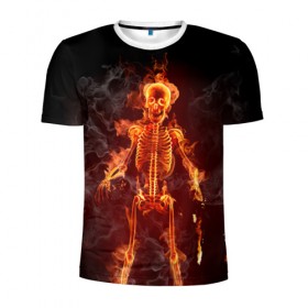 Мужская футболка 3D спортивная с принтом Пылающий скелет в Белгороде, 100% полиэстер с улучшенными характеристиками | приталенный силуэт, круглая горловина, широкие плечи, сужается к линии бедра | огонь | пламя