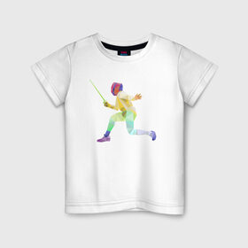 Детская футболка хлопок с принтом Фехтовальщик в Белгороде, 100% хлопок | круглый вырез горловины, полуприлегающий силуэт, длина до линии бедер | геометрия | полигонал | спорт | фехтовальщик | шпага
