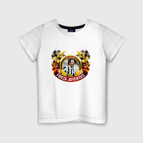 Детская футболка хлопок с принтом Forza Juventus в Белгороде, 100% хлопок | круглый вырез горловины, полуприлегающий силуэт, длина до линии бедер | Тематика изображения на принте: forza | juventus | футбол
