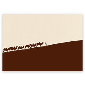 Поздравительная открытка с принтом Пустыня в Белгороде, 100% бумага | плотность бумаги 280 г/м2, матовая, на обратной стороне линовка и место для марки
 | верблюды | коричневый