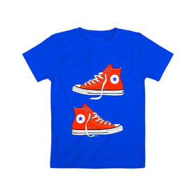 Детская футболка хлопок с принтом Красные кеды в Белгороде, 100% хлопок | круглый вырез горловины, полуприлегающий силуэт, длина до линии бедер | Тематика изображения на принте: converse | star | кеды | красный