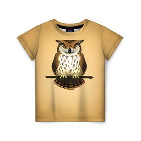 Детская футболка 3D с принтом Сова в Белгороде, 100% гипоаллергенный полиэфир | прямой крой, круглый вырез горловины, длина до линии бедер, чуть спущенное плечо, ткань немного тянется | клюв | когти | пернатые | перья | природа | птица | сова