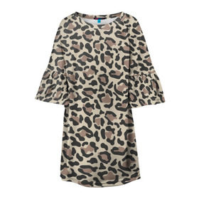 Детское платье 3D с принтом Шкура леопарда 3 в Белгороде, 100% полиэстер | прямой силуэт, чуть расширенный к низу. Круглая горловина, на рукавах — воланы | Тематика изображения на принте: африка | дикие | животные | леопард