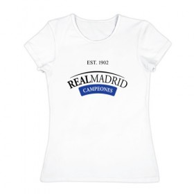 Женская футболка хлопок с принтом realmadrid в Белгороде, 100% хлопок | прямой крой, круглый вырез горловины, длина до линии бедер, слегка спущенное плечо | 