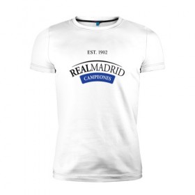Мужская футболка премиум с принтом realmadrid в Белгороде, 92% хлопок, 8% лайкра | приталенный силуэт, круглый вырез ворота, длина до линии бедра, короткий рукав | 