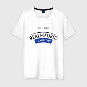 Мужская футболка хлопок с принтом realmadrid в Белгороде, 100% хлопок | прямой крой, круглый вырез горловины, длина до линии бедер, слегка спущенное плечо. | 