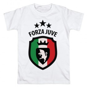 Мужская футболка хлопок с принтом Forza Juventus в Белгороде, 100% хлопок | прямой крой, круглый вырез горловины, длина до линии бедер, слегка спущенное плечо. | Тематика изображения на принте: forza | juventus | футбол