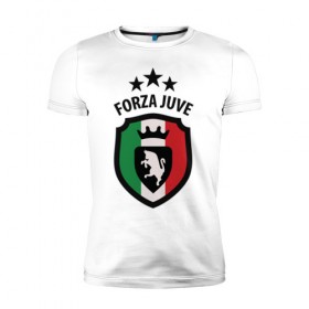 Мужская футболка премиум с принтом Forza Juventus в Белгороде, 92% хлопок, 8% лайкра | приталенный силуэт, круглый вырез ворота, длина до линии бедра, короткий рукав | Тематика изображения на принте: forza | juventus | футбол