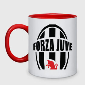 Кружка двухцветная с принтом Forza Juventus в Белгороде, керамика | объем — 330 мл, диаметр — 80 мм. Цветная ручка и кайма сверху, в некоторых цветах — вся внутренняя часть | forza | juventus | футбол