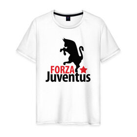Мужская футболка хлопок с принтом Forza Juventus в Белгороде, 100% хлопок | прямой крой, круглый вырез горловины, длина до линии бедер, слегка спущенное плечо. | Тематика изображения на принте: juventus | ювентус