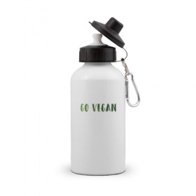 Бутылка спортивная с принтом Go Vegan в Белгороде, металл | емкость — 500 мл, в комплекте две пластиковые крышки и карабин для крепления | Тематика изображения на принте: vegan | вегетарианство
