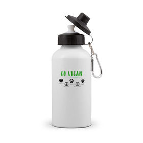 Бутылка спортивная с принтом Go Vegan в Белгороде, металл | емкость — 500 мл, в комплекте две пластиковые крышки и карабин для крепления | Тематика изображения на принте: 