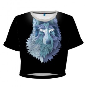 Женская футболка 3D укороченная с принтом Седой волк в Белгороде, 100% полиэстер | круглая горловина, длина футболки до линии талии, рукава с отворотами | взгляд | волк | животные | лес | охота | природа | хищник