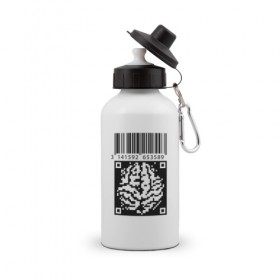 Бутылка спортивная с принтом QR brain code в Белгороде, металл | емкость — 500 мл, в комплекте две пластиковые крышки и карабин для крепления | code | qr | математика | пи | штрихкод