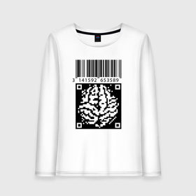 Женский лонгслив хлопок с принтом QR brain code в Белгороде, 100% хлопок |  | code | qr | математика | пи | штрихкод