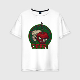 Женская футболка хлопок Oversize с принтом ЗомбиВишня в Белгороде, 100% хлопок | свободный крой, круглый ворот, спущенный рукав, длина до линии бедер
 | арт | веган | вишня | зомби | мультик | овощи | хэллоуин | череп