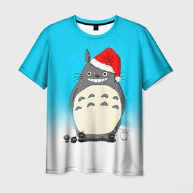 Мужская футболка 3D с принтом Тоторо под снегом в Белгороде, 100% полиэфир | прямой крой, круглый вырез горловины, длина до линии бедер | totoro | аниме | новогодние аниме | новый год | рождественские аниме | тоторо