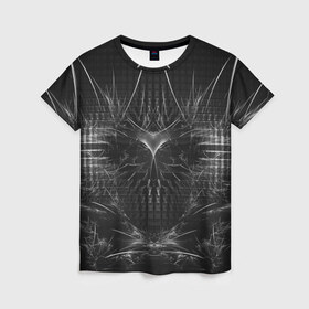 Женская футболка 3D с принтом Узор на черном в Белгороде, 100% полиэфир ( синтетическое хлопкоподобное полотно) | прямой крой, круглый вырез горловины, длина до линии бедер | абстракция | линии | объем | стиль | узор | цвет | черный