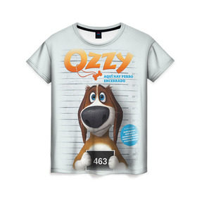 Женская футболка 3D с принтом Ozzy в Белгороде, 100% полиэфир ( синтетическое хлопкоподобное полотно) | прямой крой, круглый вырез горловины, длина до линии бедер | Тематика изображения на принте: dog | fast furry | бигль | большой собачий побег | мартин | мультфильм | оззи | побег | свободу разношерстным | собака