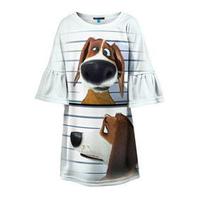 Детское платье 3D с принтом Разыскивается пёс в Белгороде, 100% полиэстер | прямой силуэт, чуть расширенный к низу. Круглая горловина, на рукавах — воланы | dog | fast furry | бигль | большой собачий побег | мартин | мультфильм | оззи | побег | свободу разношерстным | собака