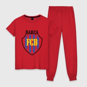 Женская пижама хлопок с принтом Barcelona в Белгороде, 100% хлопок | брюки и футболка прямого кроя, без карманов, на брюках мягкая резинка на поясе и по низу штанин | 