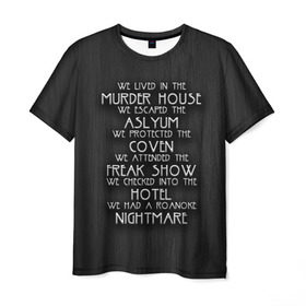 Мужская футболка 3D с принтом Американская история ужасов в Белгороде, 100% полиэфир | прямой крой, круглый вырез горловины, длина до линии бедер | horror | американская история ужасов | асалум | отель | роанок | сериалы | ужасы | фрик шоу