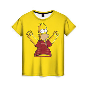 Женская футболка 3D с принтом Гомер-болельщик в Белгороде, 100% полиэфир ( синтетическое хлопкоподобное полотно) | прямой крой, круглый вырез горловины, длина до линии бедер | simpsons