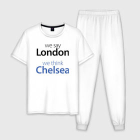 Мужская пижама хлопок с принтом We say London we thihk Chelsea в Белгороде, 100% хлопок | брюки и футболка прямого кроя, без карманов, на брюках мягкая резинка на поясе и по низу штанин
 | Тематика изображения на принте: челси