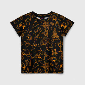 Детская футболка 3D с принтом Хэллуин 3 в Белгороде, 100% гипоаллергенный полиэфир | прямой крой, круглый вырез горловины, длина до линии бедер, чуть спущенное плечо, ткань немного тянется | 31 октября | halloween | паутина | привидения | теги: хелоуин | хеллоуин | черепа