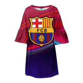 Детское платье 3D с принтом ФК Барселона в Белгороде, 100% полиэстер | прямой силуэт, чуть расширенный к низу. Круглая горловина, на рукавах — воланы | барселона | болельщик | испания | каталония | футбол | футболист