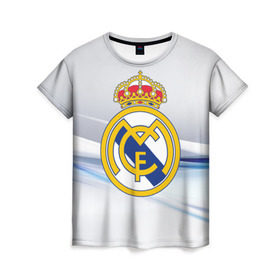 Женская футболка 3D с принтом Реал Мадрид в Белгороде, 100% полиэфир ( синтетическое хлопкоподобное полотно) | прямой крой, круглый вырез горловины, длина до линии бедер | real madrid | испания | португалия