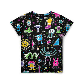 Детская футболка 3D с принтом Космо вечеринка в Белгороде, 100% гипоаллергенный полиэфир | прямой крой, круглый вырез горловины, длина до линии бедер, чуть спущенное плечо, ткань немного тянется | галактика | девушки | космос | нло | новинки | фантастика | фентези