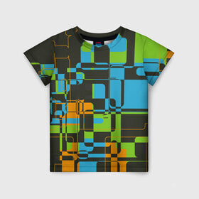 Детская футболка 3D с принтом Кубизм в Белгороде, 100% гипоаллергенный полиэфир | прямой крой, круглый вырез горловины, длина до линии бедер, чуть спущенное плечо, ткань немного тянется | квадраты | паттерн | разноцветный