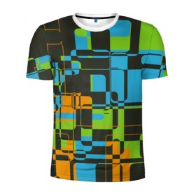 Мужская футболка 3D спортивная с принтом Кубизм в Белгороде, 100% полиэстер с улучшенными характеристиками | приталенный силуэт, круглая горловина, широкие плечи, сужается к линии бедра | Тематика изображения на принте: квадраты | паттерн | разноцветный