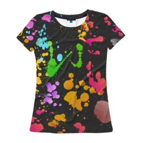Женская футболка 3D с принтом Игра красок в Белгороде, 100% полиэфир ( синтетическое хлопкоподобное полотно) | прямой крой, круглый вырез горловины, длина до линии бедер | кляксы | пятна | разноцветный | яркий