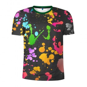 Мужская футболка 3D спортивная с принтом Игра красок в Белгороде, 100% полиэстер с улучшенными характеристиками | приталенный силуэт, круглая горловина, широкие плечи, сужается к линии бедра | кляксы | пятна | разноцветный | яркий
