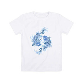 Детская футболка хлопок с принтом Японские карпы Кои в Белгороде, 100% хлопок | круглый вырез горловины, полуприлегающий силуэт, длина до линии бедер | Тематика изображения на принте: вода | зодиак | карп | кои | рыба | япония
