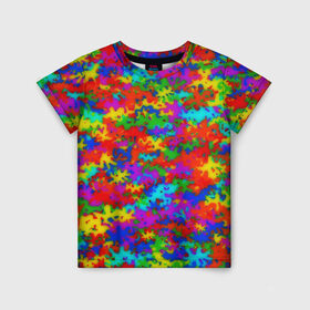 Детская футболка 3D с принтом Радужный камуфляж в Белгороде, 100% гипоаллергенный полиэфир | прямой крой, круглый вырез горловины, длина до линии бедер, чуть спущенное плечо, ткань немного тянется | dye | tie | tie dye | краска | милитари | радуга | тай дай | текстура | цвет