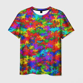 Мужская футболка 3D с принтом Радужный камуфляж в Белгороде, 100% полиэфир | прямой крой, круглый вырез горловины, длина до линии бедер | dye | tie | tie dye | краска | милитари | радуга | тай дай | текстура | цвет